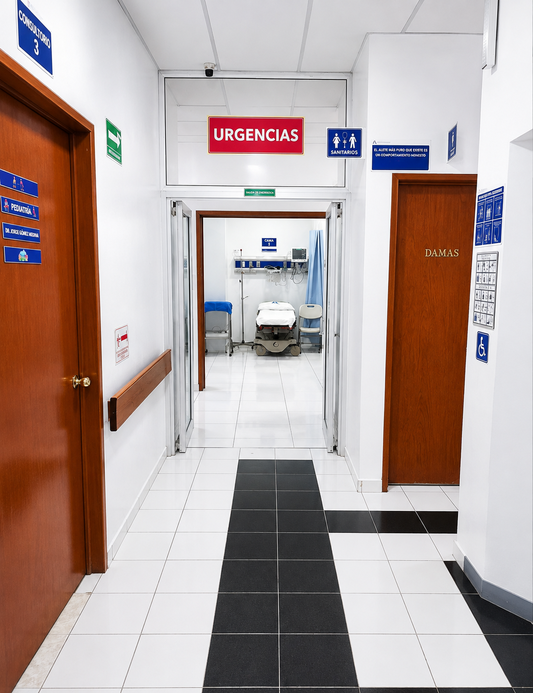 5.- Pasillo a la entrada del área de Urgencias de pacientes